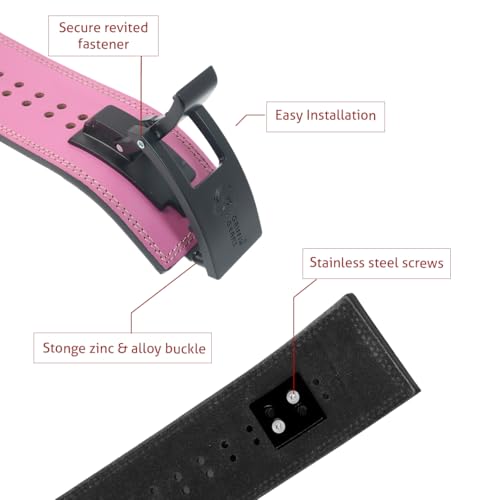 Image of 13mm Lever Powerlifting Belt - Pink Leather Gym Belt with Black Buckle - For Women- Weightlifting, Squats, Deadlifts - IPF Standard- Women (Pink Belt Black Buckle, S)