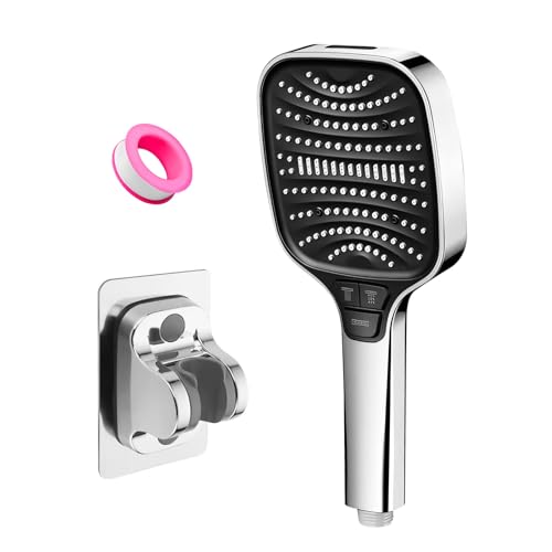 High Pressure Shower Head, Jemey Large Powerful Flow Rain Showerhead for Low Pressure Hard Water with Plumbers Tape, Saving Water Handle Shower Head with 8 Spray Modes for Cleaning Tubs and Walls