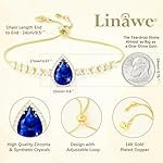 Linawe Crystal Imitation Diamond Rhinestone Charm Bracelets for Women, Gold/Silver/Rose Gold Adjustable Chain Bracelet, Teardrop Birthstone Cubic Zirconia Prom Costume Wedding Jewelry - Image 2