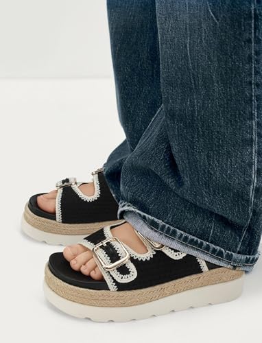 Image of DOEYG Platform Sandals for Women Summer Beach Raffia Slide Sandals Comfortable Casual Woven Straw Sandal with Buckle