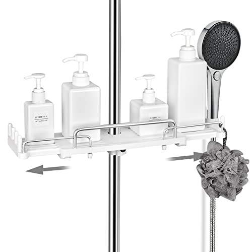 Lolypot Étagère de douche réglable sans perçage 32-48cm, barre panier de douche, plastique ABS avec balustrade en aluminium, pour suspendre, support d'étagère de douche de salle de bain Cover