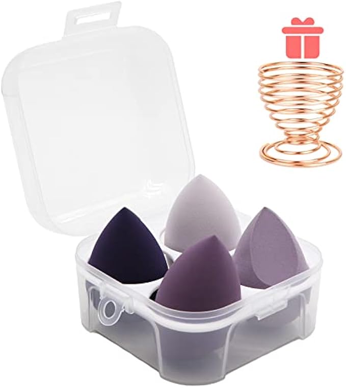 5 Pcs Makeup Sponges Set - 4 Beauty sponges Blending Blenders with 1 Holder and Egg Case, Flawless for Cream, Powder and Liquid (Black)