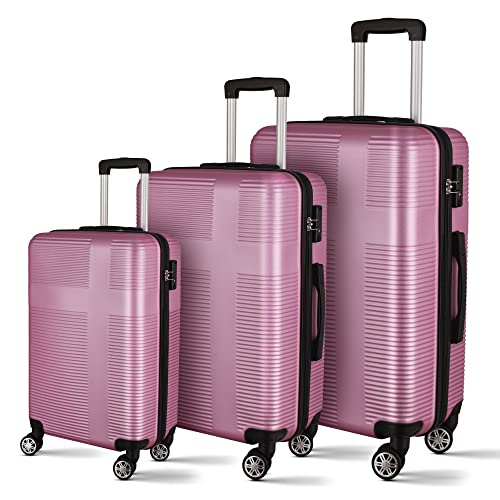3 Piece Luggage with TSA Lock ABS, Durable Luggage Set, Lightweight Suitcase with Hooks, Spinner Wheels Cross Stripe Luggage Sets 20in/24in/28in Shipping from US warehouse (pink)2