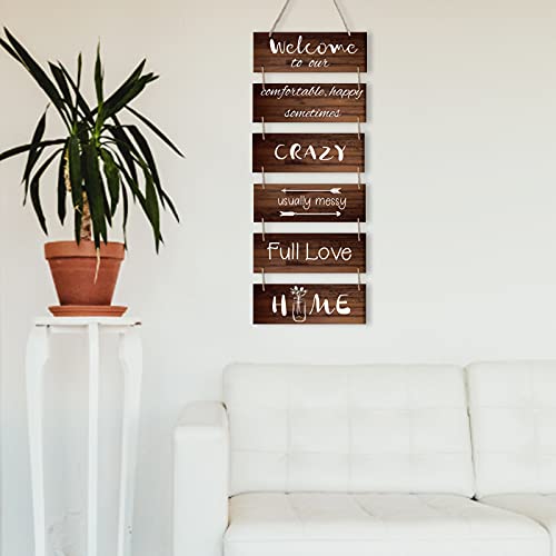 SUPERDANT 6 pieza Bienvenido A Nuestro Hogar Letreros de Madera para Puerta Placa Decorativa Rústico Letrero de Bienvenida de Listones Montado En la Pared Decoración de Arte de Pared 90x30 cm