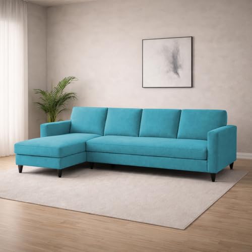 Image of Carlos LHS 4 Seater L Shape Sofa Set for Living Room & Home Office Furniture, Modern Durable Sectional Corner Sofa Couch, Premium Fabric Comfortable Seating with Strong Frame (Turquoise)