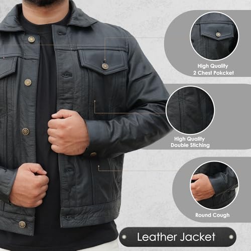 Vintage Style Trucker Jacket Men - Classic Fashion Motorcycle Leather Jacket for Men Collar Jackets For Mens2