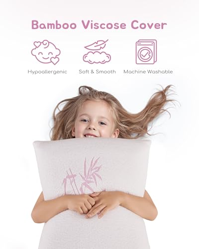 Image of Toddler Pillow, Adjustable Memory Foam Small Pillow for Toddler 2 Years & Above, 13 inch x 18 inch Mini Size for Kid Sleeping, Napping or Traveling, Washable No Zipper Pillowcase, Pink