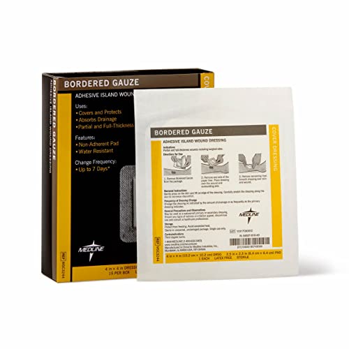 Medline Bordered Gauze, 4" X 4" Adhesive Island Wound Dressing, Sterile, 15 Count #TOP1