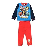 Paw Patrol Boys Pyjamas, 2 Piece Set featuring Chase, Marshall, Rubble, Rocky & Zuma Pups To The Rescue, Blue/Red Age 3-4 Years