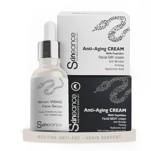 SKINEANCE - TRIO Syn-ake ULTRA - Actifs anti-âge avancés - Crème jour 50 ml - Crème nuit 50 ml - Serum visage 30 ml - Réduit les rides d'expression, les ridules, les poches et les cernes
