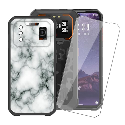 IJTYHF Cover for Blackview N6000 SE (6.50 inch) Screen Protector and Soft Silicone Shell Black Phone Case TPU Bumper - Tempered Glass 9H Hardness Protective Film -Marble