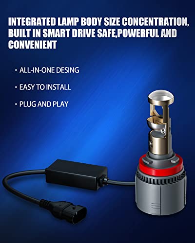 Aileo H11 Led Headlight Bulb Mini Lens Projector, 90W High Power 16000Lm 6000K White Super Bright Emc Canbus Error Free H11 H8 H9 Led Low Beam Conversion Kit Plug And Play, 2Pcs #TOP5