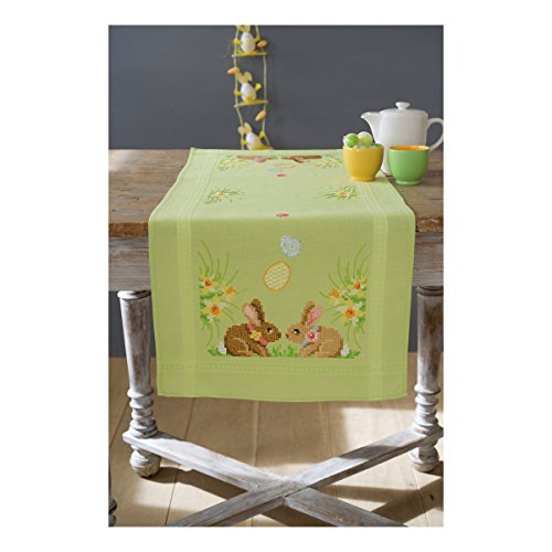 Vervaco Läufer Kaninchen/Ostern Kreuzstichpackung Stickpackung enthält vorgedruckter Tischläufer,...