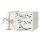Decorative Books For Home Decor, Wood Book Stack For Table Decor, Thankful Grateful Blessed Decor...