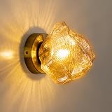 Chende ブラケットライト レトロ アイスキューブ型 アンバー ガラス 1灯 LED電球対応 壁掛け照明 ウォールライト おしゃれ 北欧 クラシック アンティーク風 カフェ風 シンプル 明るい 溶岩氷 ウォールランプ 真鍮 リビング ダイニング キッチン 寝室 和室 洗面所 書斎 玄関 廊下 階段 間接照明 WALL-LAMP-44-JP