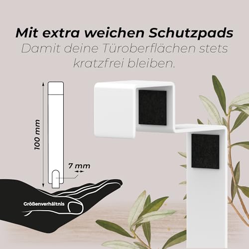 MDCASA Türhaken Rückseite - 4er Set, weiß I Türhaken zum Einhängen inkl. Filzpad I hochwertige & stabile Haken zum Einhängen für alle gängigen Türen