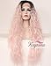 K'ryssma Baby Pink Lace Front Wigs Ombre Long Curly Synthetic Wig with Black Roots Middle Part Heat Resistant Light Pink Wig for Women 24 inches