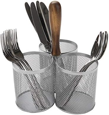 Mind Reader 3 Section Mesh Cutlery Caddy Silverware, Flatware Organizer, Forks, Spoons, Knives, Silver