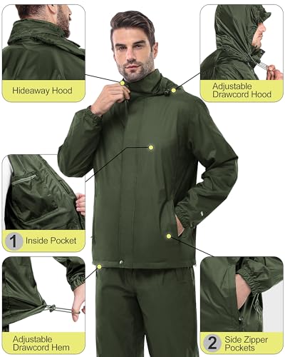 33,000ft Herren Damen Regenanzug Reflektierender Wasserdichter Regenkombi Packbare Winddichte Regenjacke+Regenhose mit Innennetz Wasserabweisende Regenkleidung für Fischen Wandern Camping – Bild 5