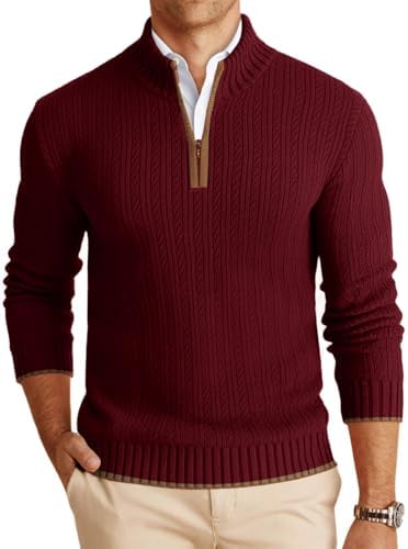 Runcati Mens Quarter-Zip Pullover Sweater Casual Mock Neck Knitte...
