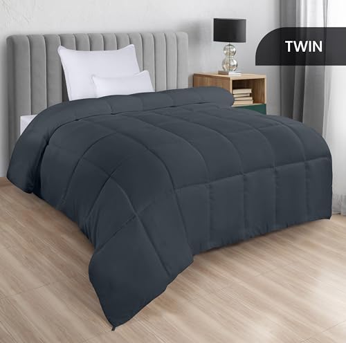 Utopia Bedding Comforters Twin Size, All Season Duvet Insert, Down Alternative Box Stitched Bed Comforter with Corner Tabs, Machine Washable (Grey)