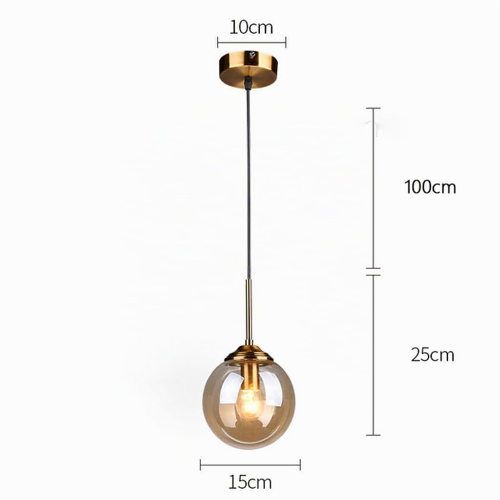 Luminaire Suspension Vintage Industriel Lustre en Verre Boule E27 Lampe de Plafond Moderne Suspendue pour Salon Chambre Salle à Manger Café(Ambre)