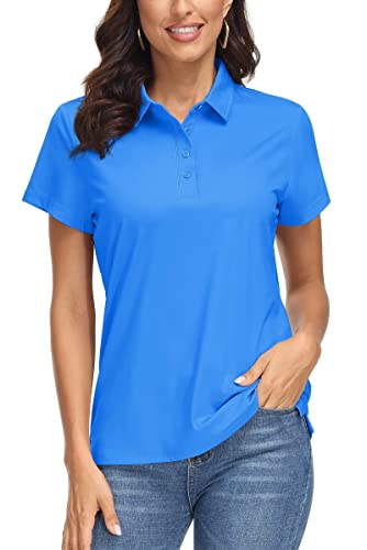 Golf Polo Shirts For Women Short Sleeve Golf T Shirts For Women Work Shirts Casual Uv Shirts Quick Dry Shirts Uv Protection Shirts Office Shirt Azure #TOP19