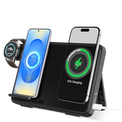 Estación de carga dual para teléfono, cargador inalámbrico para iPhone 17, 16, 15, 14, 13 Pro Max, Airpods Apple Watch, cargador para Samsung S25, S24 Galaxy Watch, almohadilla de carga inalámbrica