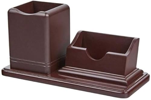 Vintage Multifunctional Wooden Desk Organiser, Pen and Business Card Holder, Freestanding, Rectangular, Natural Wood Finish