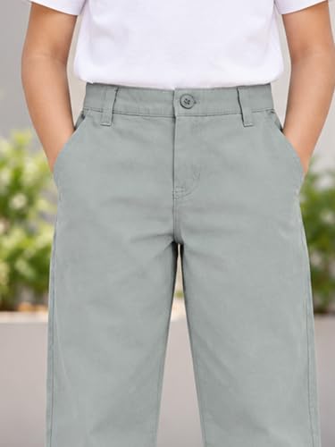 Image of KiddoPanti Boys 100% Cotton Twill Chinos Pant | Comfortable Regular Fit | 2 Side Pocket, 2 Back Pocket | Ankle Length | Back Elasticated Waistband with Button Zip Open Fly
