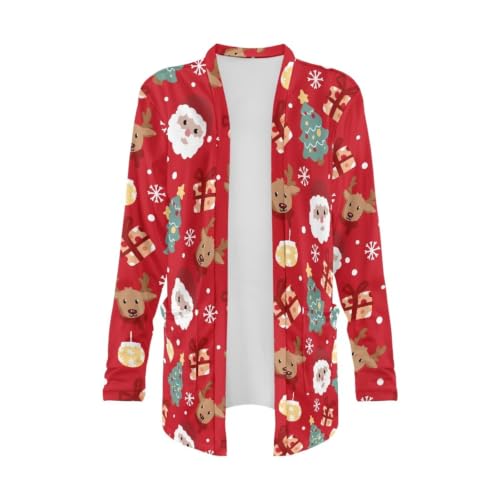 Image of Forchrinse Red Ladybug Cardigan for Women Causal Long Sleeve Open Front Cardigans Sweater Fashion 2024 Fall Coat with Pockets