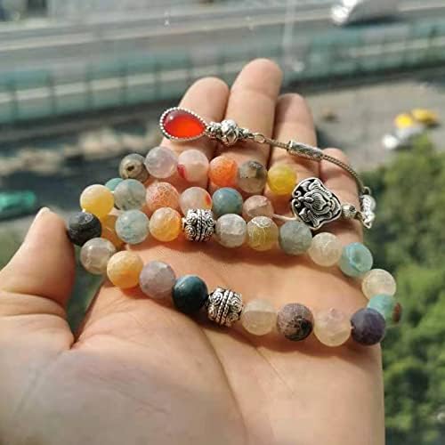 Tasbih Weathered Agate Stone with Turkish Design red Crystal tasssel Muslim misbaha (8mm x 99 Beads)