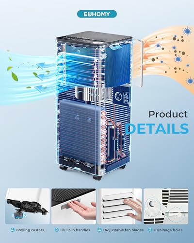 Image of EUHOMY 10000BTU Portable Air Conditioners with Remote, 3-1 Standing Smart Cooling AC with Dehumidifier, Fan, Air Conditioner Cools Room up to 450 sq.ft, 4 Modes, 24-hour timer, LED Display, Bedroom