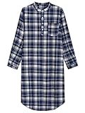 Latuza Men's Long Sleeves Cotton Flannel Nightshirt Nightgown L Blue