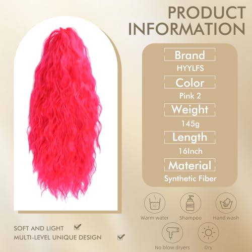 Image of Claw Clip Ponytail Extension 16In Long Wavy Curly Hair,Pink 2