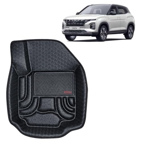 Image of OTO2EYE Car Floor Mat 4.5D Compatible for Hyundai Creta (2020 to 2023) All Model, 100% Waterproof Tray Shape, Set of 3 Pieces, Top Notch PVC 4.5D Foot Mats, Washable, 1 Year Warranty