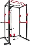Power Cage 1000-Pound Capacity Exercise Stand Olympic Squat Cage Power Rack with LAT Pull-Down Attac