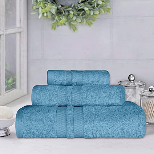Serviettes en coton supérieur lot de 6 serviettes unies bleu denim durable - 3
