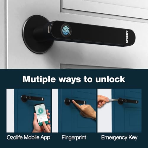 Image of Speedy Smart Bluetooth Door Lock for Wooden Doors | Fingerprint, App and Key Access | Fits 35-50mm Doors | 2 Year Warranty | Black