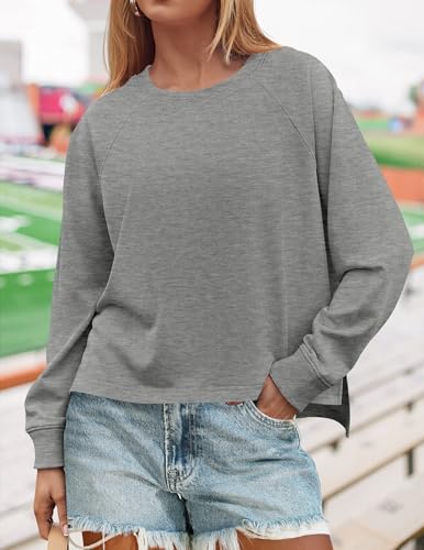 ZESICA Womens Causal Long Sleeve Lightweight Sweatshirts Crewneck Side Slit Loose Shirts Basic Fall Tops - Image 4