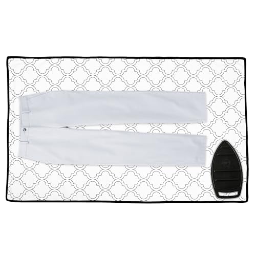 Image of Encasa XO Ironing Mat (Large 120x70 cm) with 3mm Felt Padding, Silicone Iron Rest Protector, Steam Press on Table, Bed, Portable, Heat Reflective, Foldable, Washable, Printed - White Tiles