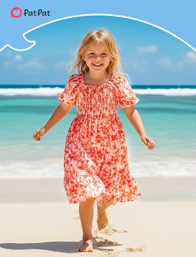 Image of PATPAT Family Matching Outfits Mommy and Me Dresses Floral Dress & T-Shirts | Mommy and Me Easter Dresses, Puff Sleeve Floral Sundress, Cotton Blend T-shirts, Couples Party Wedding Vacation Outfits