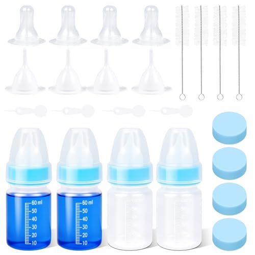 Futtermilchflasche-Set für Welpen Flaschen zur Kätzchenfütterung Haustierflasche mit Messskala für die künstliche Aufzucht von Neugeborenen (Blau 60ML)