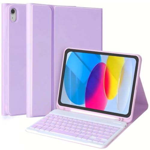Image of MMK for iPad 11th 10th Generation Case with Keyboard (2022, 10.9 inch), Wireless Detachable Keyboard, Pencil Holder for iPad 11 inch (A16 2025), 10th Gen (10.9 Inch 2022) (Purple New)