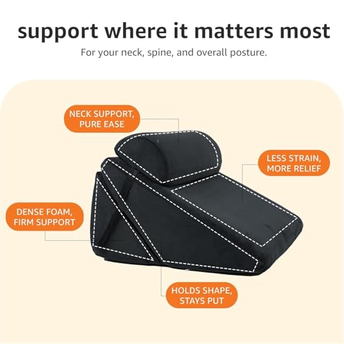 Image of CUSHIO Adjustable Memory Foam Wedge Pillow with Headrest for Back Support, 12-in-1 Versatile Design for Sleeping, Leg Elevation with Removable Cover (Black)