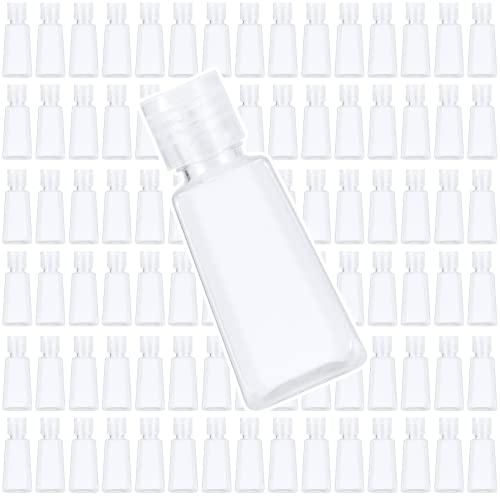 JAPCHET Lot de 100 bouteilles de voyage de 30 ml avec bouchon à rabat, bouteilles en plastique transparent de 28,3 g, petits conteneurs portables pour voyage