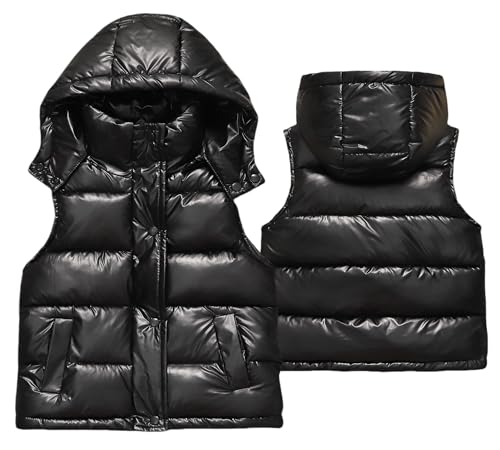 SEAUR Toddler Sleeveless Jacket Boys Girls Winter Coat Gilet Kids Shiny Warm Down Vest Hooded Outwear for 2-12 Years