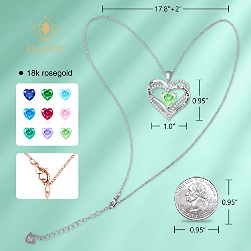 Beauyist Love Heart Birthstone Necklaces For Women & Girls, Engraved I Love You Pendant Necklace Zirconia Diamond, Anniversary Birthday 2023 Jewelry Gifts For Wife/Girlfriend/Mother/Her, 18K White Gold-Light Peridot #TOP1