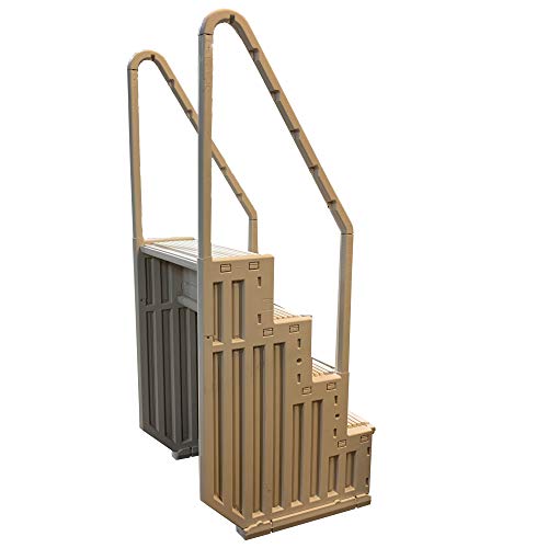 Confer Step-1Vm Stair Ladder Entry System With 4 Steps And 2 Handrails For Flat Bottom Above Ground Swimming Pool, Snap-In Installation, Warm Beige #TOP3