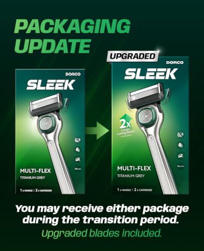 Image of DORCO SLEEK 6 Blade Razor for Men with Multi-Flex Technology for a Smooth & Comfortable Shave | Cartridge Razor for Men, Razor Handle + 2 Cartridges
